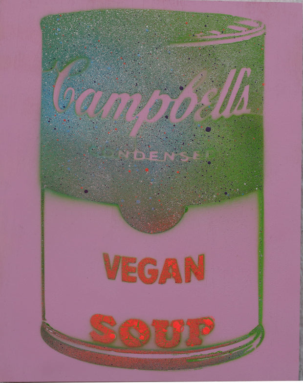 SOLD - Vegan Soup Light Purple, Red & Green on Wood and Resin 14x11