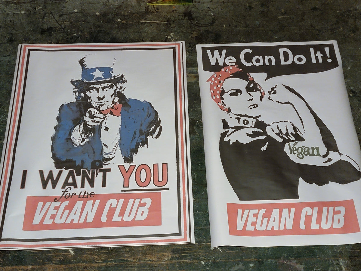 Rosie the Riveter Mother's Go Vegan Art in Color NewsPrint Poster