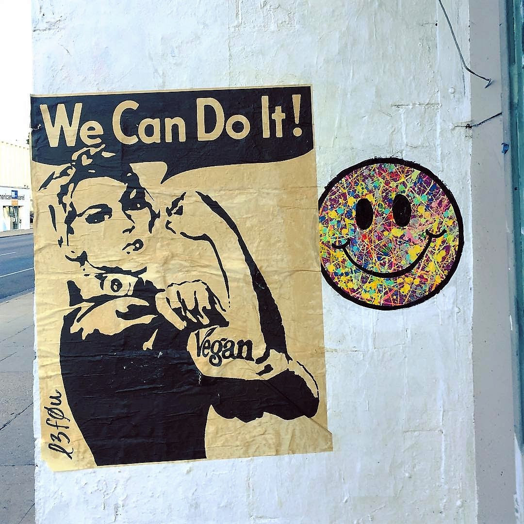 Vegan Rosie the Riveter Mother's Go Vegan Art NewsPrint Propaganda Poster