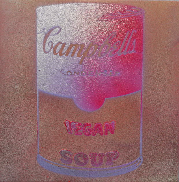 Vegan Soup Beige & Silver Graffiti on Wood and Resin 8x8