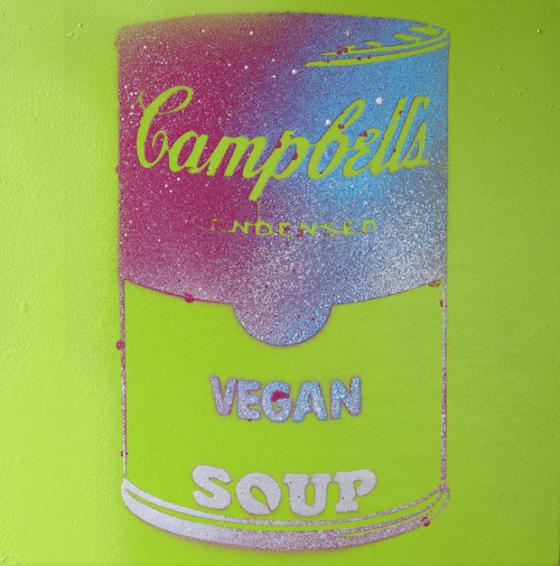 Vegan Soup Lime, Purple & Blue Graffiti on Wood and Resin 8x8