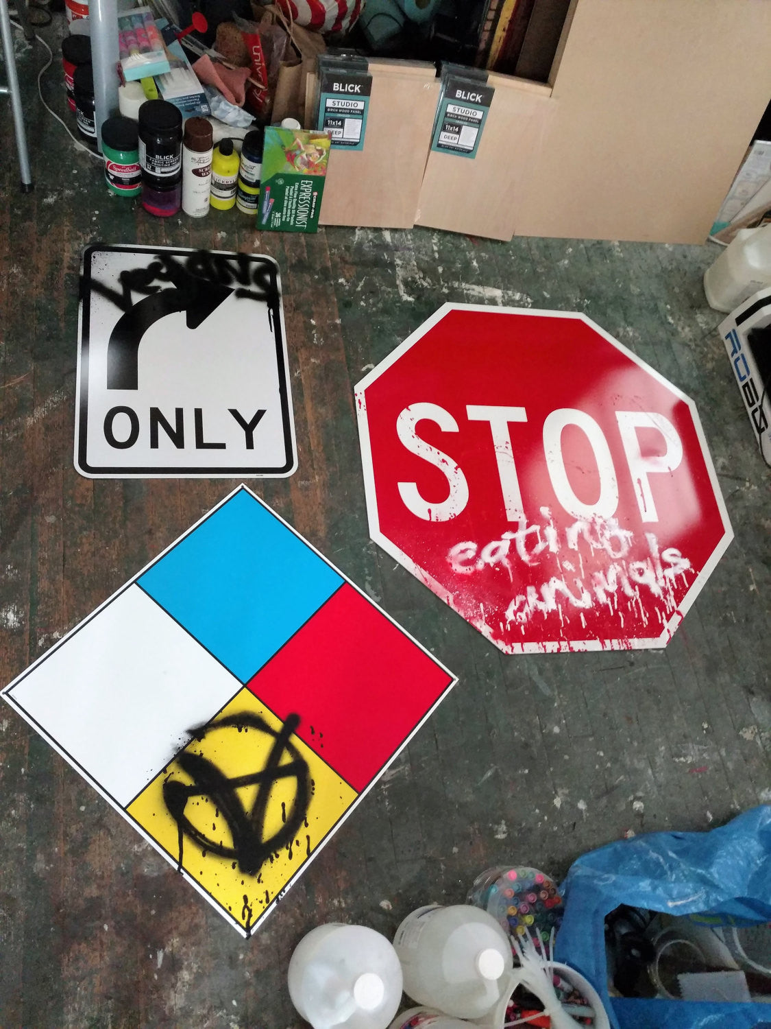 Vegan Anarchy Artist Circle V Street Sign 24x24 art by Le Fou