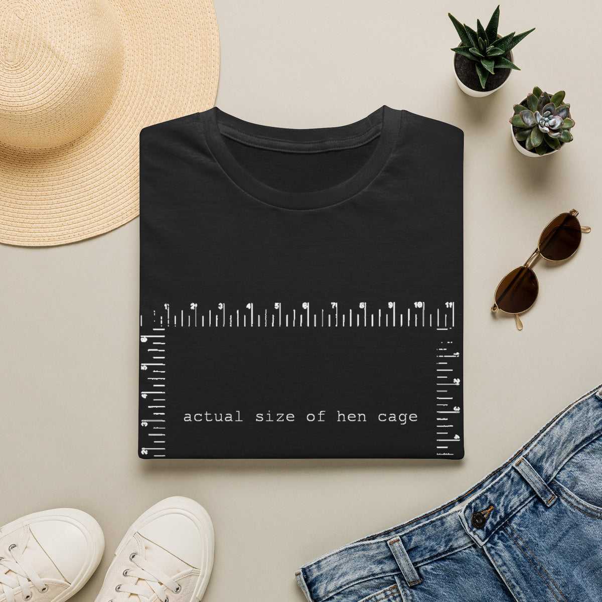 Actual Size of Hen Cage T-shirt