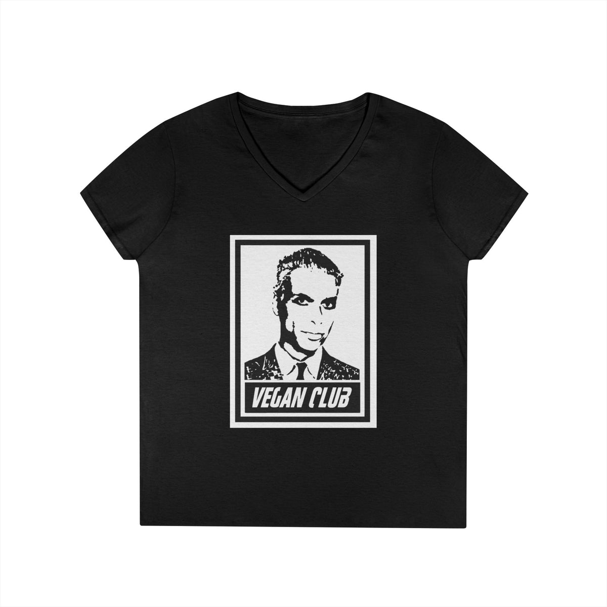 Vegan Club Ladies' V-Neck T-Shirt – Retro Monochrome Vegan Club Tee