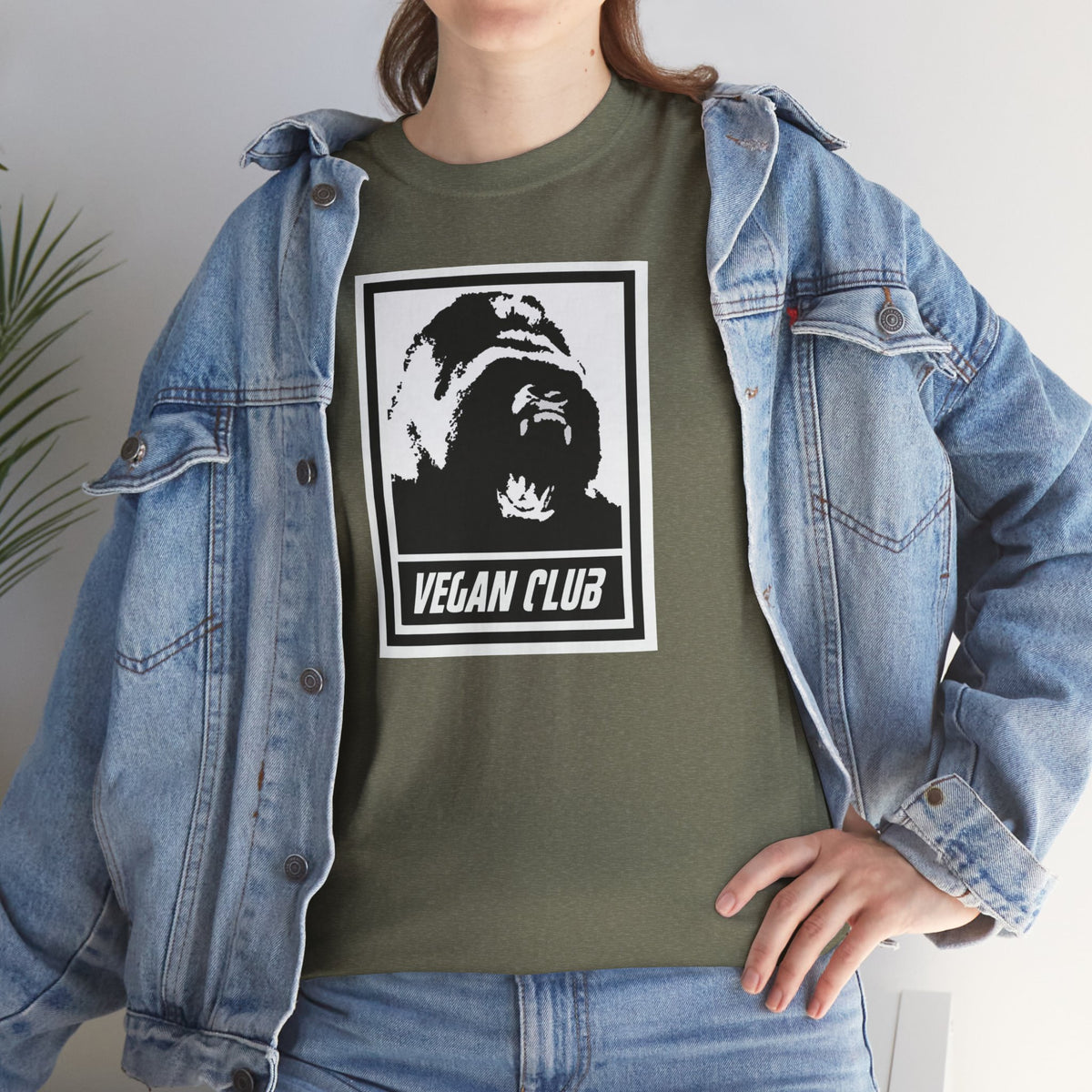 Vegan Club T-shirt Featuring a Gorilla - Unisex Heavy Cotton Tee