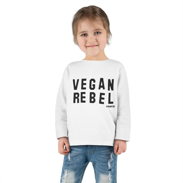Toddler Long Sleeve Tee — "Vegan Rebel" Kids Shirt (White)