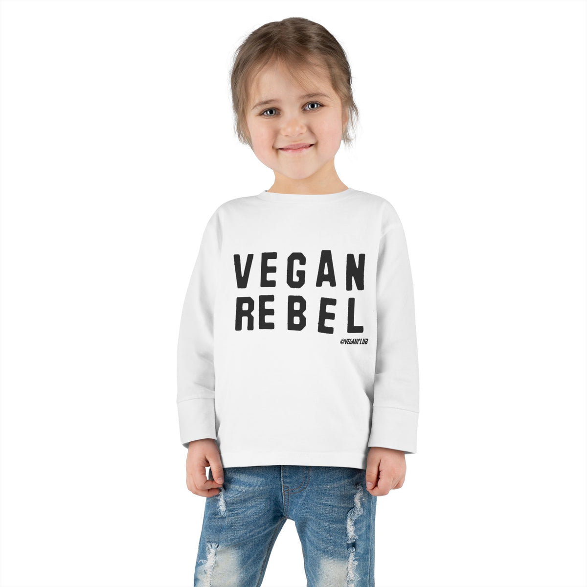 Toddler Long Sleeve Tee — "Vegan Rebel" Kids Shirt (White)
