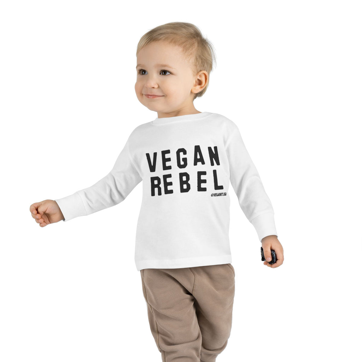 Toddler Long Sleeve Tee — "Vegan Rebel" Kids Shirt (White)