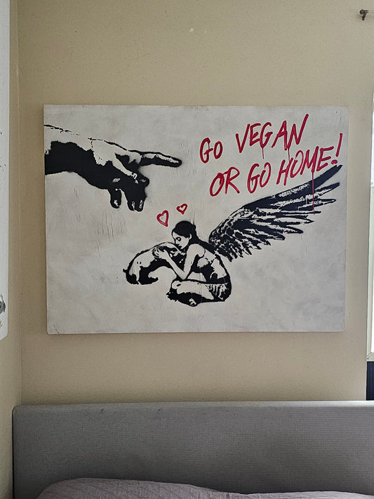 36x48 Original Artwork The Hand of God with an Angel Petting a Piglet