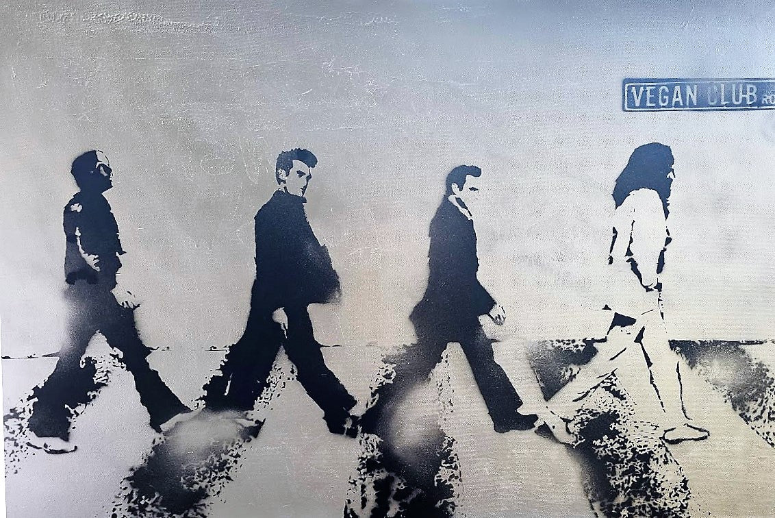 36x24 Original Artwork Moby, Morrissey, Joaquin Phoenix, John Lennon crossing a la Beatles