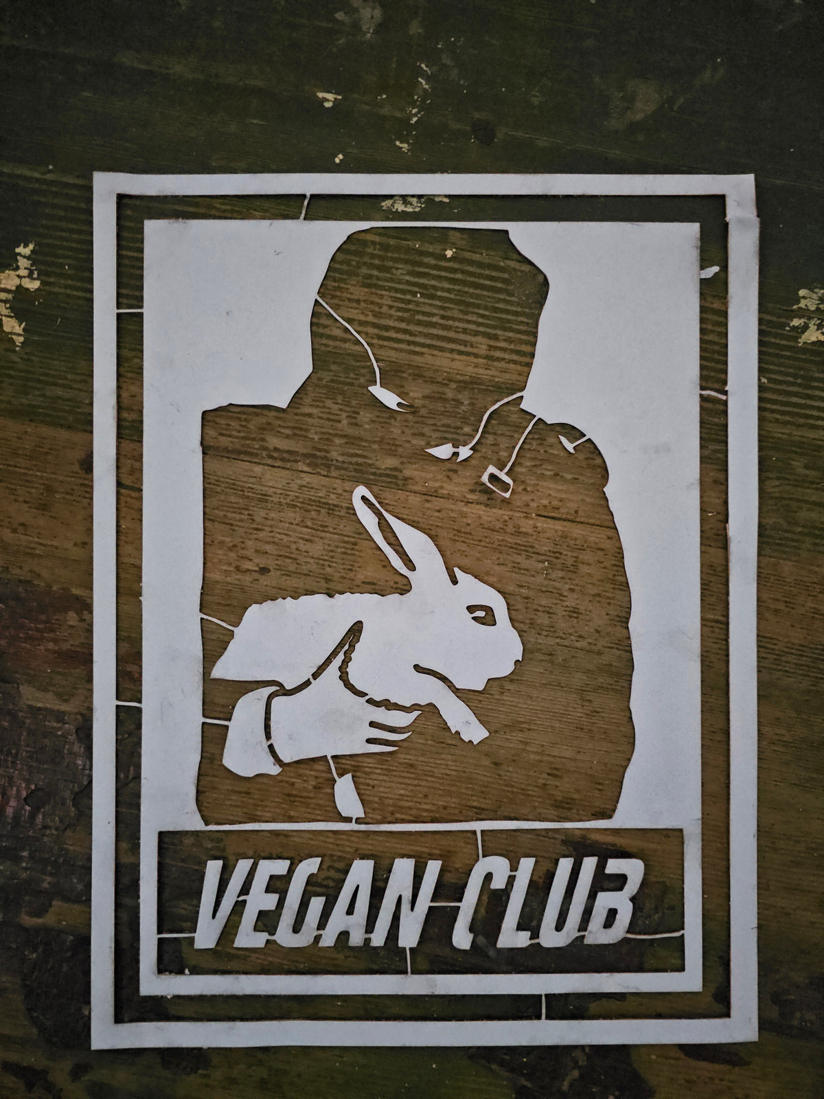 Stencil of ALF Vegan Club rescuing a rabbit