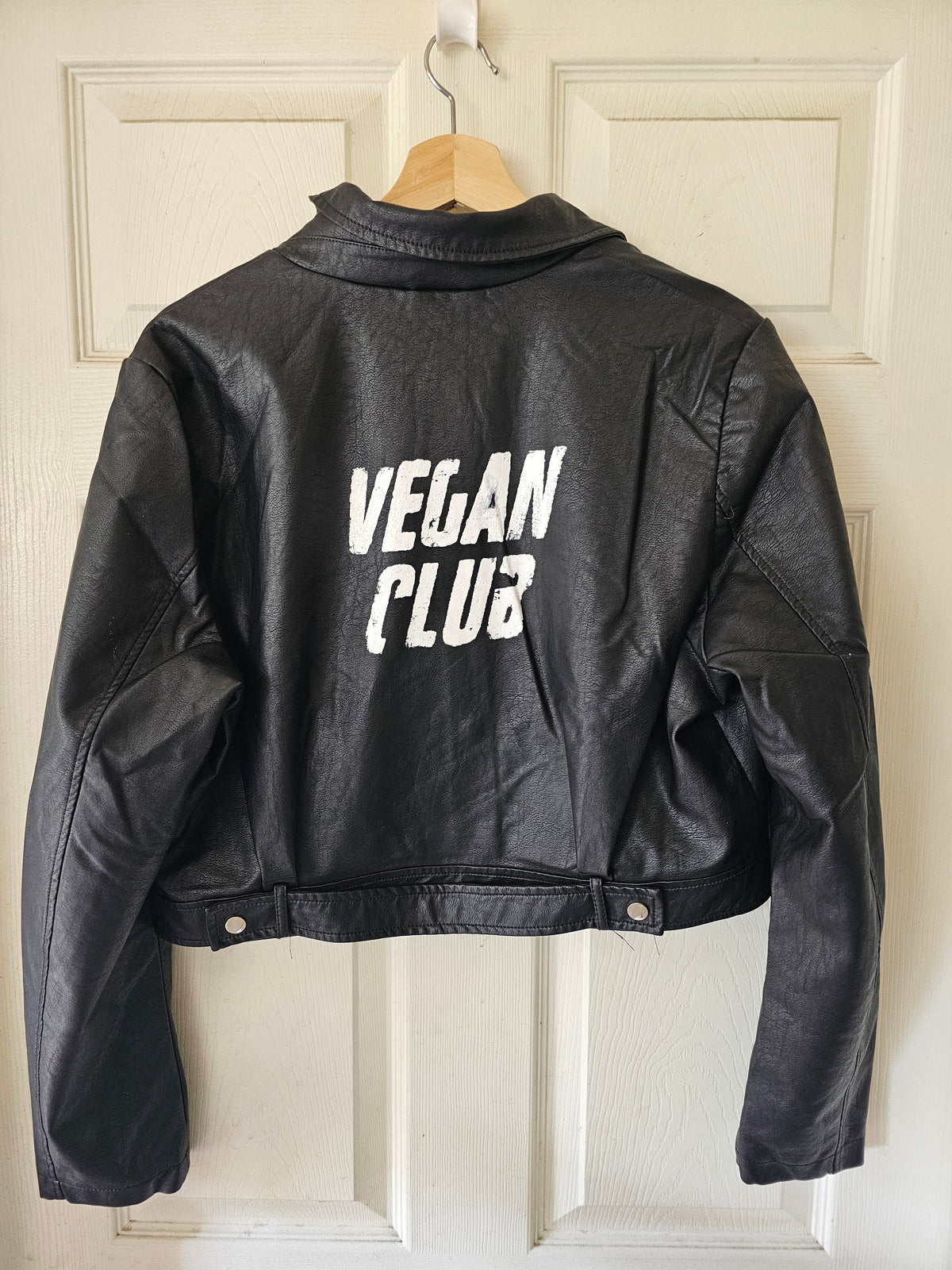 Short Waist Beige Black Faux Leather Jacket Vegan Club with different designs