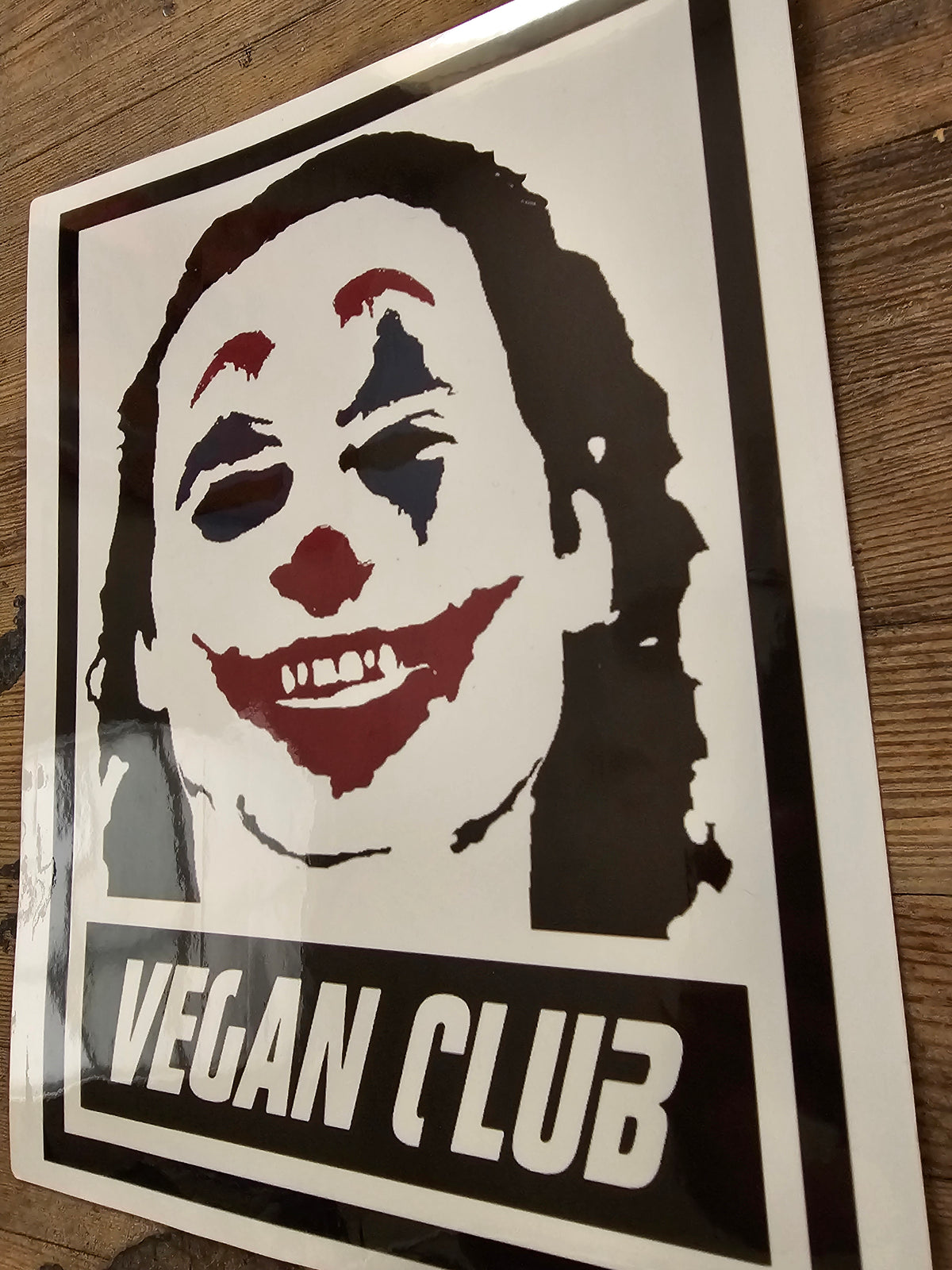 Vegan Club Joker Waterproof Sticker 14x11 - great for Street Art on the Fly!