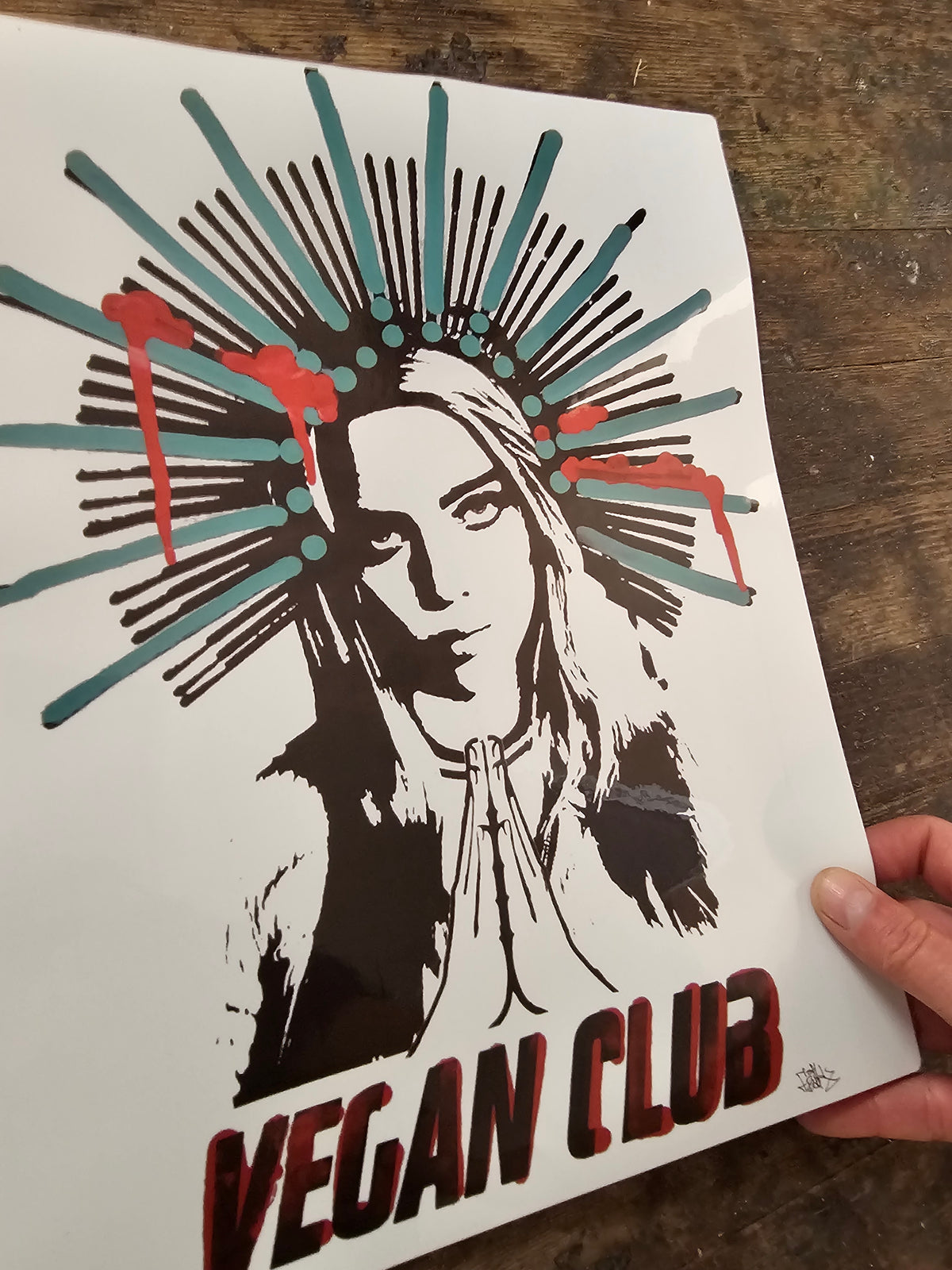 Vegan Club Billie Eilish collab with @_ebik_fgs_fh_ Waterproof Sticker 14x11 - great for Street Art on the Fly!