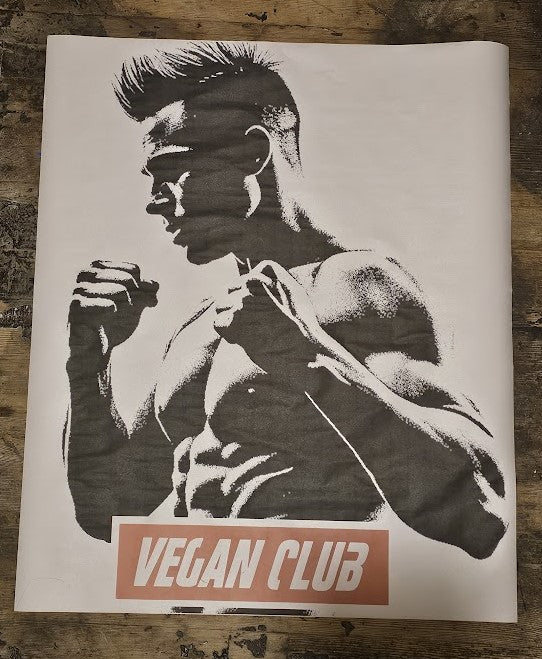 NewsPrint Poster Vegan Club feat. Brad Pitt in fight stance a la Fight Club