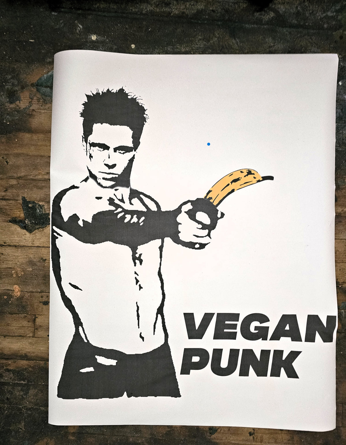 NewsPrint Poster Vegan Punk featuring Brad Pitt holding a banana as a gun