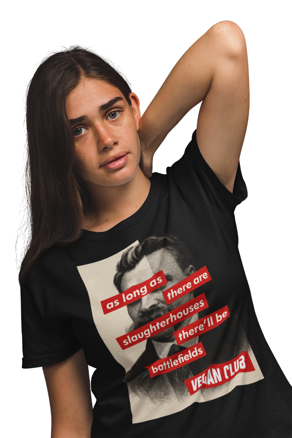 Vegan Club Tshirt - Battlefields Begin at the Slaughterhouse, Nietzche