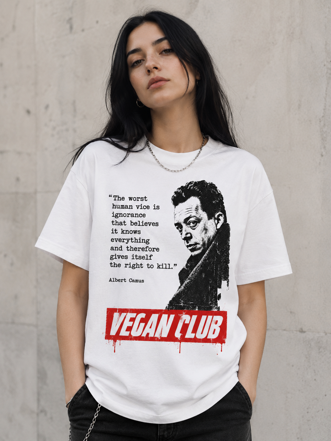 Vegan Club T-shirt - Albert Camus / Ignorance that kills