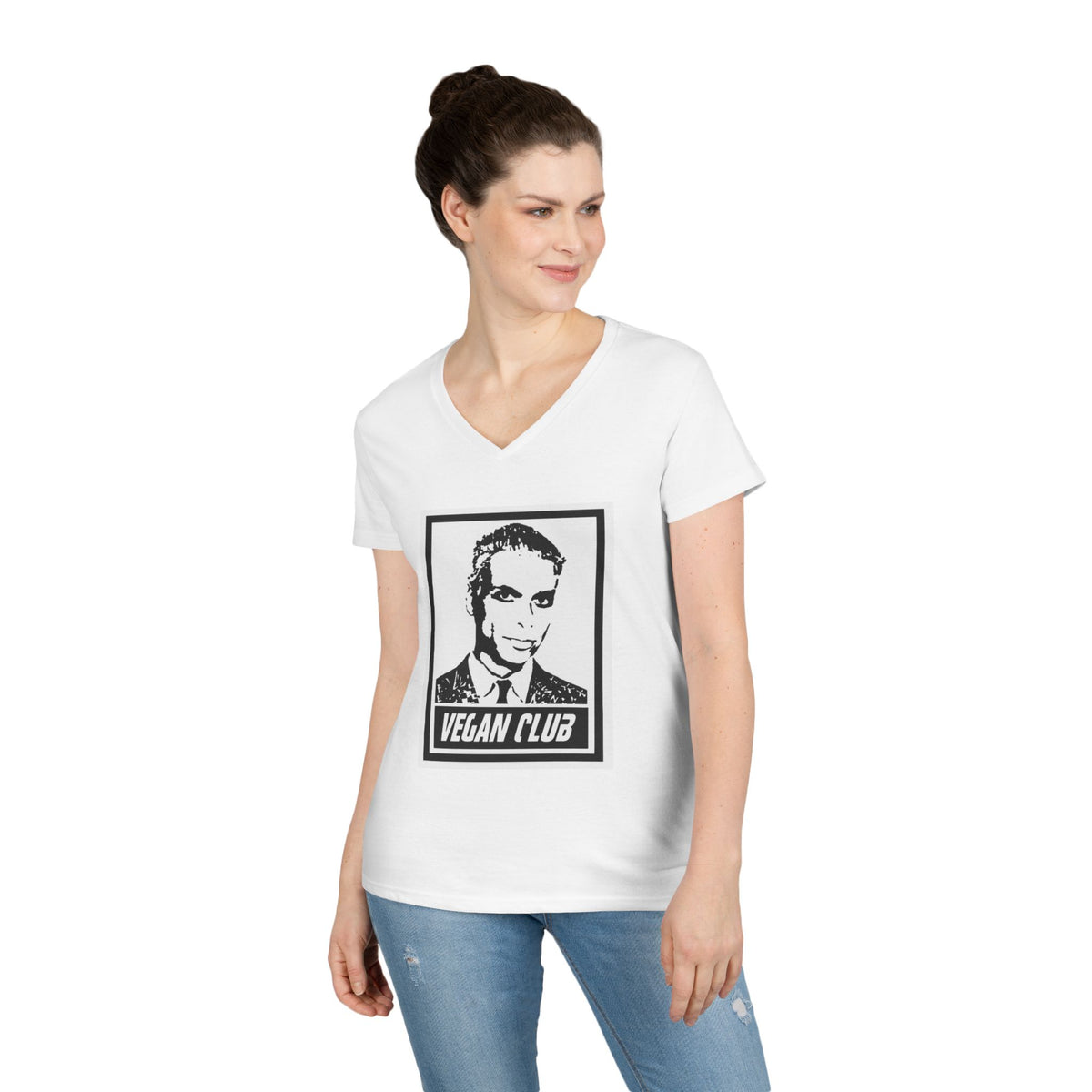 Vegan Club Ladies' V-Neck T-Shirt – Retro Monochrome Vegan Club Tee
