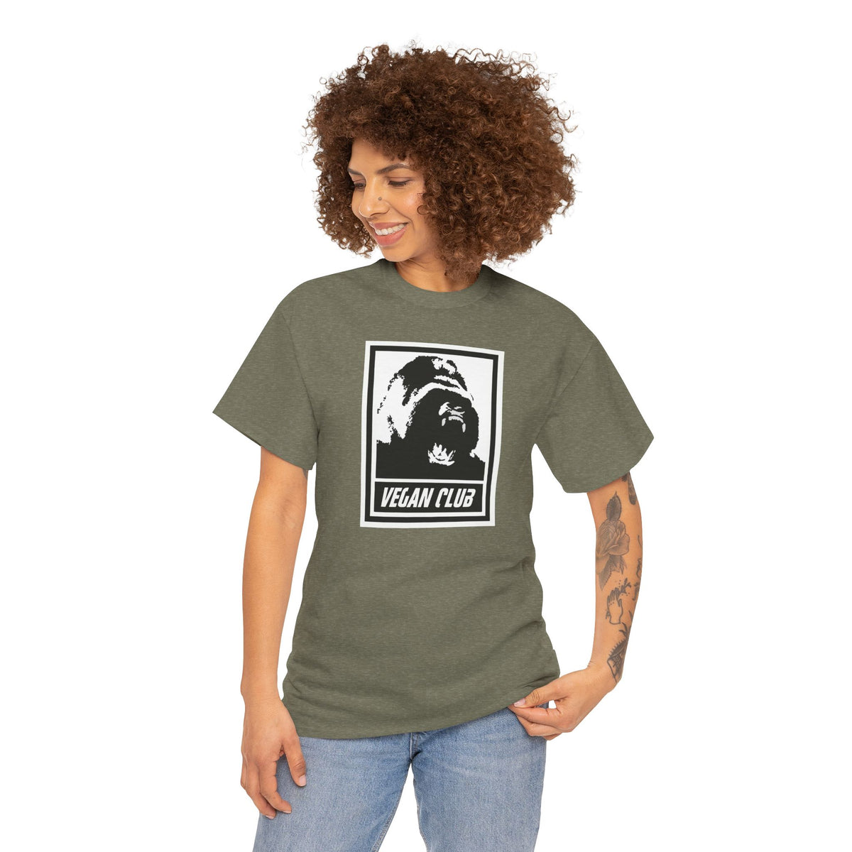 Vegan Club T-shirt Featuring a Gorilla - Unisex Heavy Cotton Tee