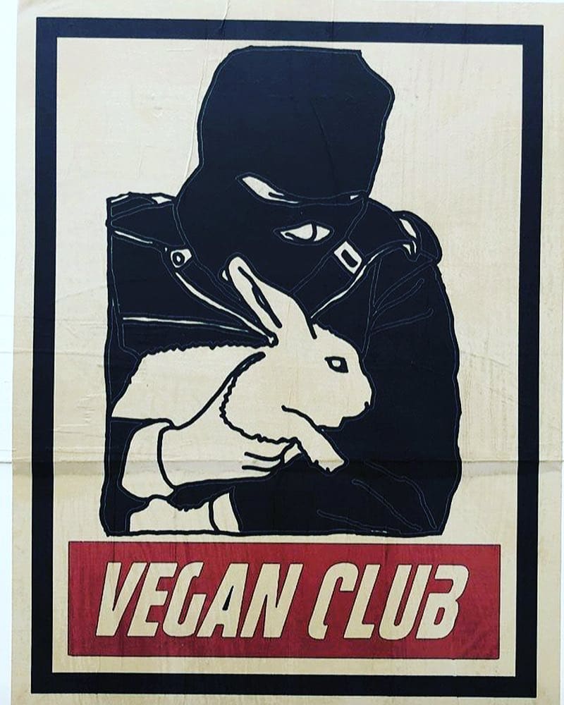 AUCTION - NewsPrint Poster Vegan Club feat. ALF Rabbit Rescue Animal Liberation Front
