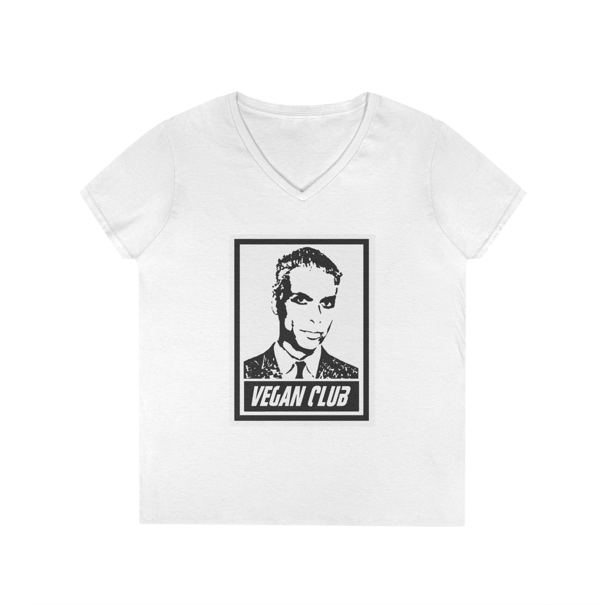 Vegan Club Ladies' V-Neck T-Shirt – Retro Monochrome Vegan Club Tee