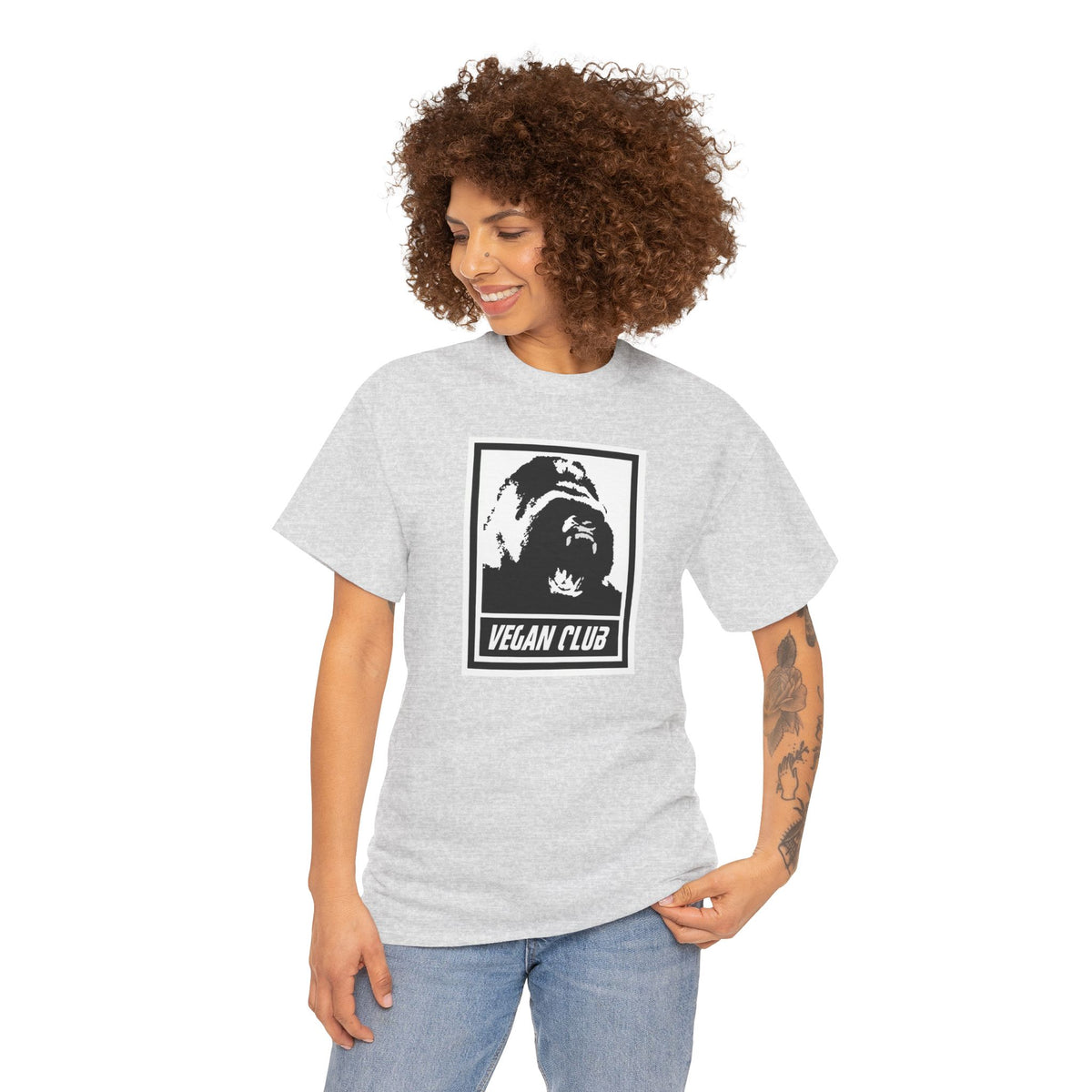 Vegan Club T-shirt Featuring a Gorilla - Unisex Heavy Cotton Tee