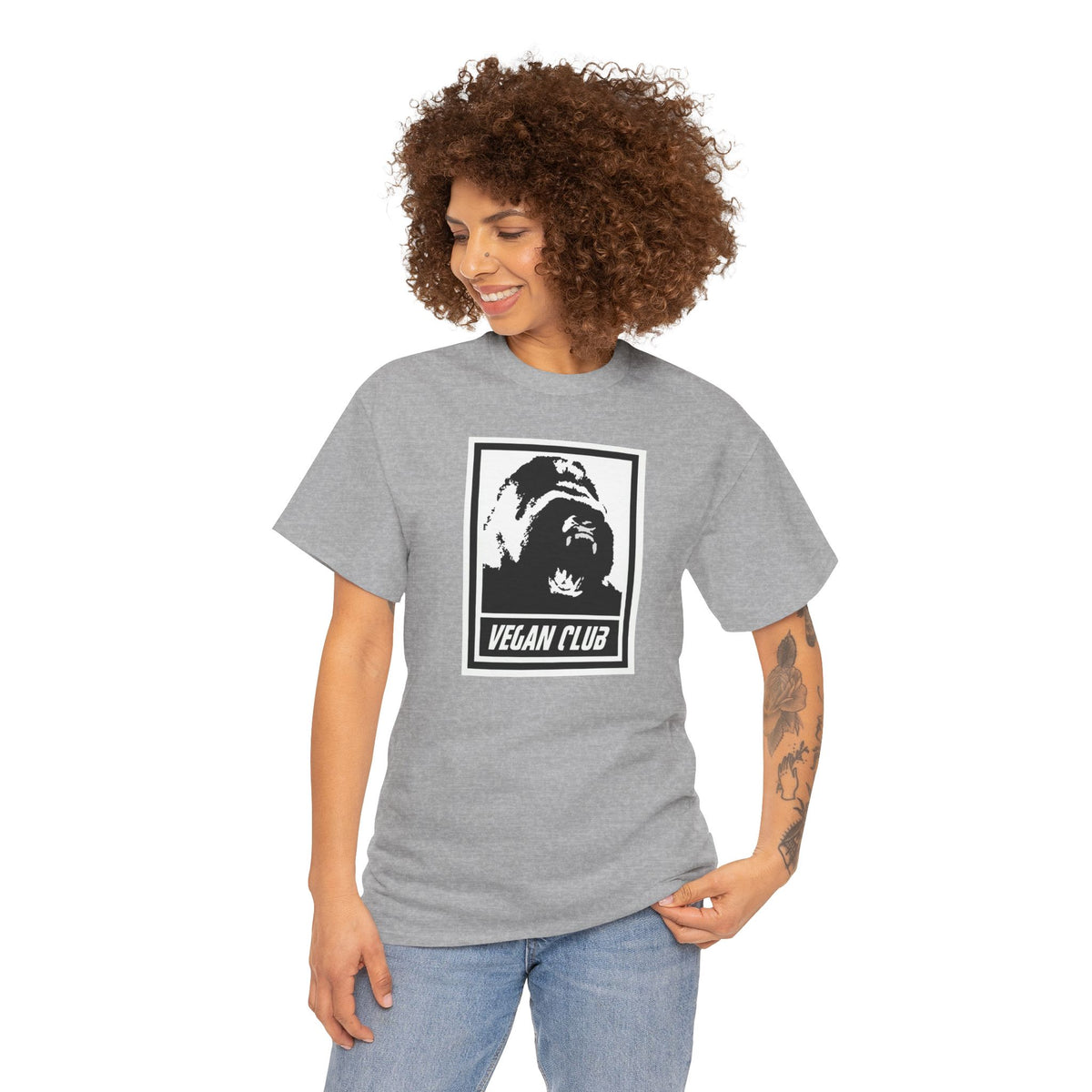 Vegan Club T-shirt Featuring a Gorilla - Unisex Heavy Cotton Tee