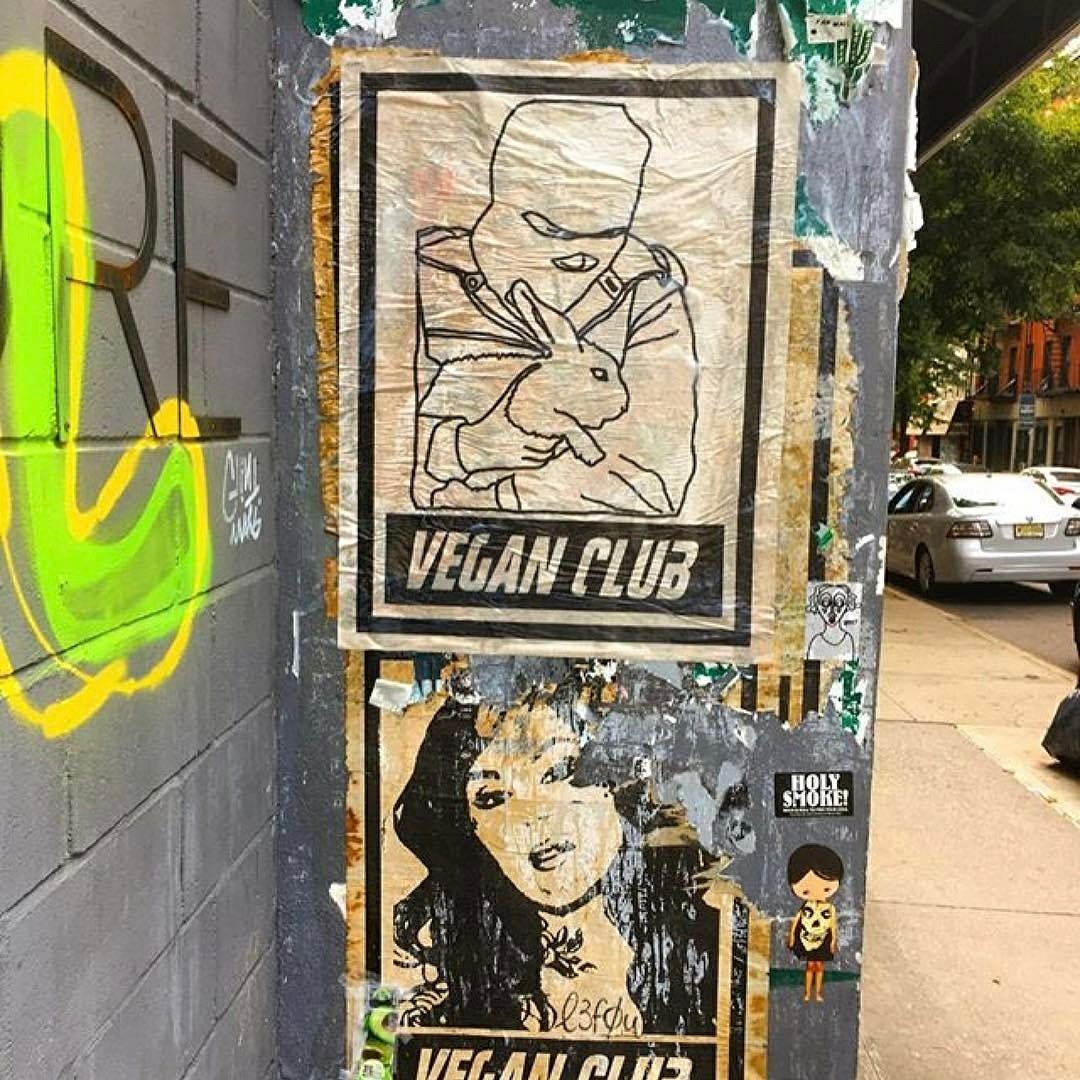 AUCTION - NewsPrint Poster Vegan Club feat. ALF Rabbit Rescue Animal Liberation Front