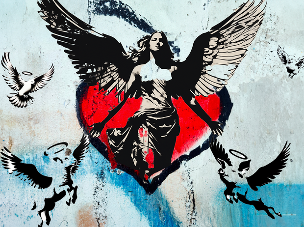 Niki angel with wings saving the voiceless animals with a heart Ltd. Print