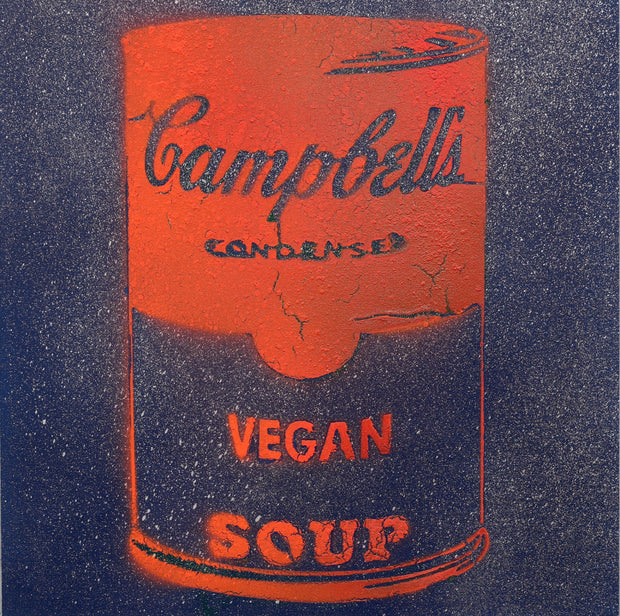 Vegan Soup Dark Blue & Orange Graffiti on Wood and Resin 12x12