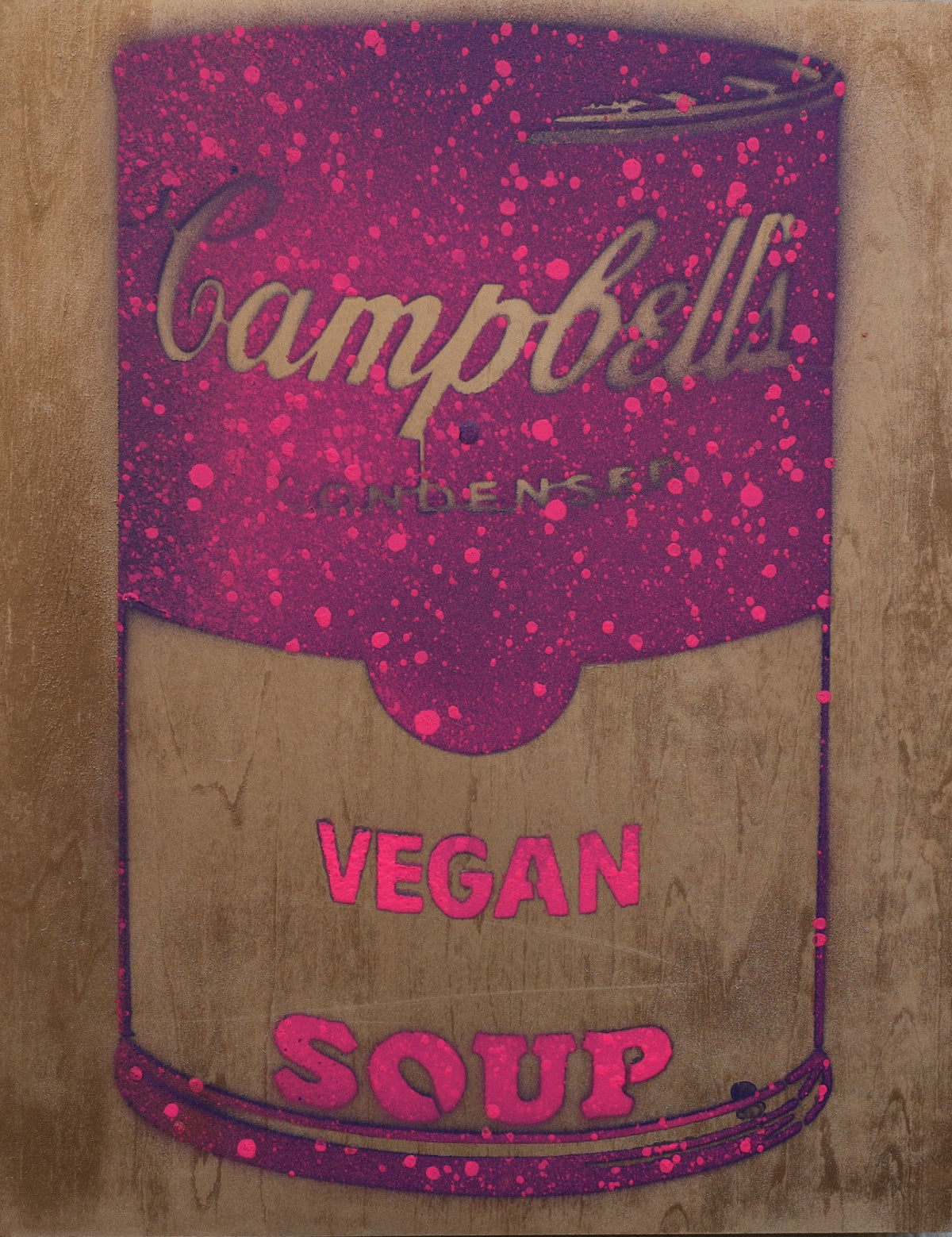 Vegan Soup Purple, Pink & Metal Yellow on Wood and Resin 14x11