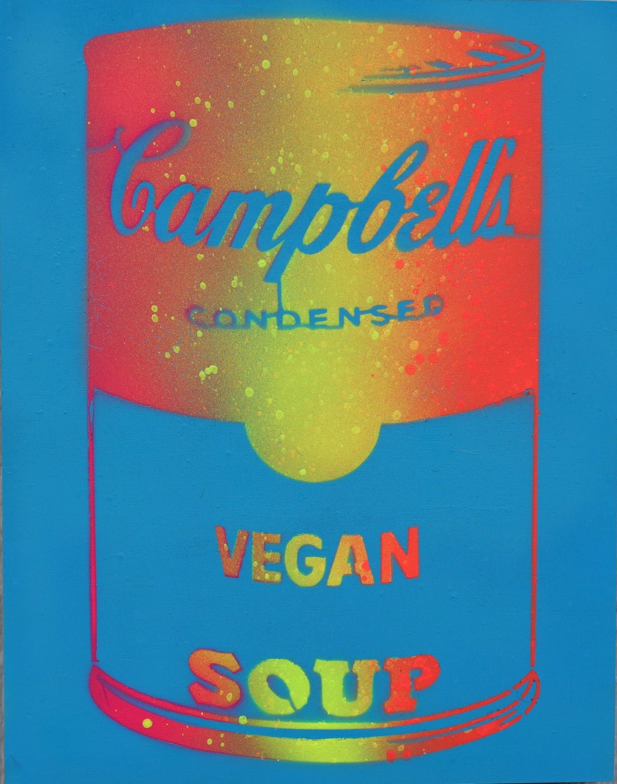 Vegan Soup Blue, Yellow & Orange on Wood and Resin 14x11