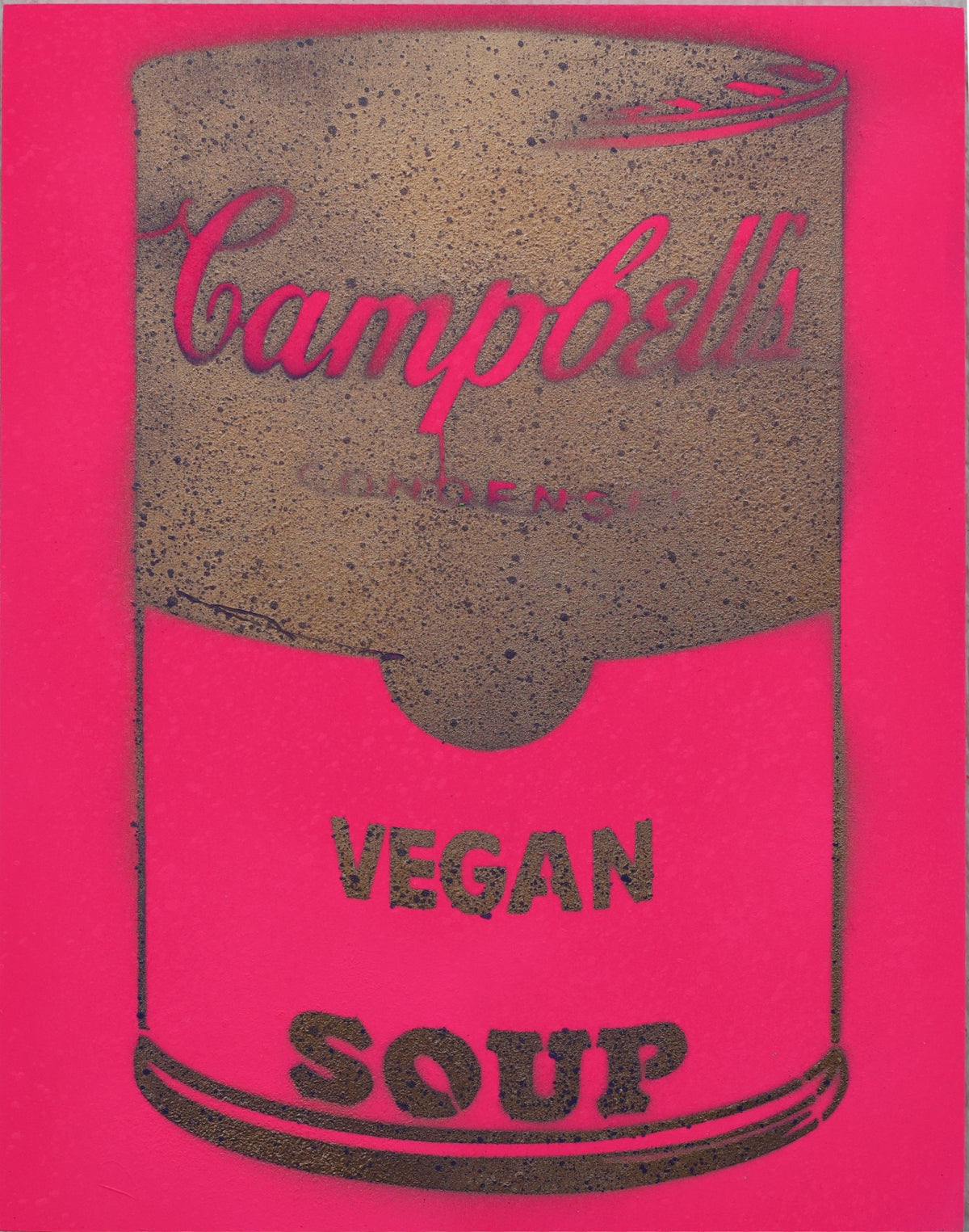 Vegan Soup Pink & Bronze on Wood and Resin 14x11