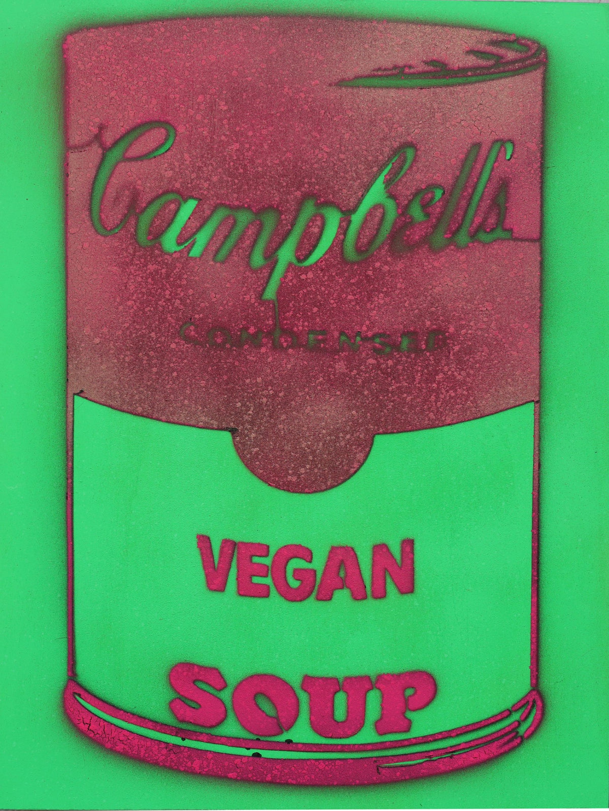 Vegan Soup Green & Red on Wood and Resin 16x12