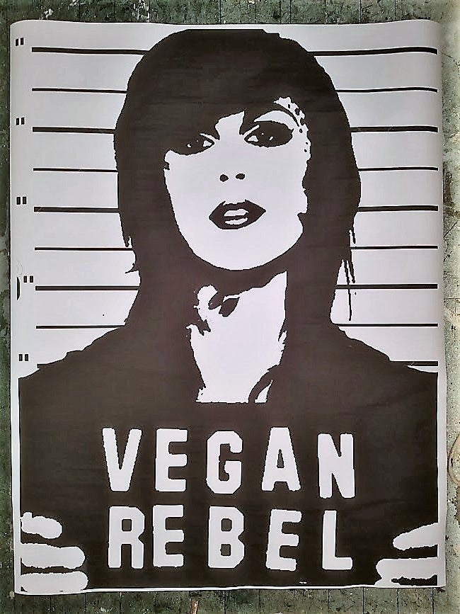 Limited Street Art NewsPrint Poster Vegan Rebel mug shot featuring Kat Von D
