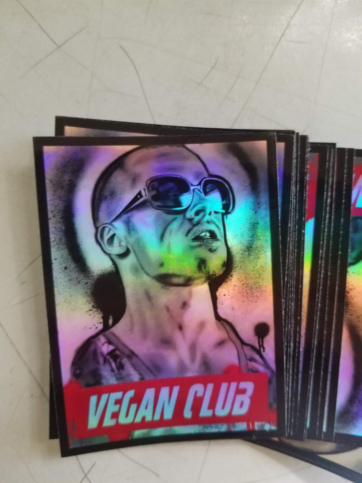 SOLD OUT - 5 Vegan Club Stickers featuring Brad Pitt 3"x2"