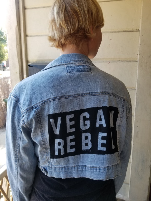 SOLD - One of a Kind Upcycled Jean Jacket Vegan Rebel by Le Fou