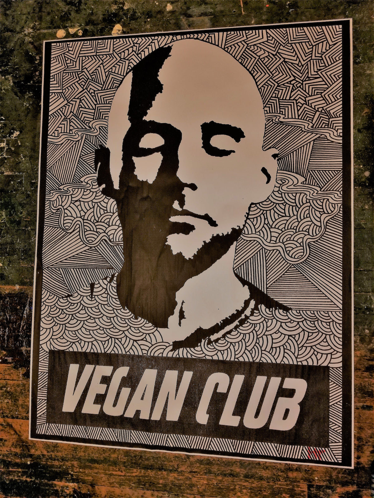 Street Art NewsPrint Poster Vegan Club featuring Moby by Le Fou Collab with @humanetrafficking