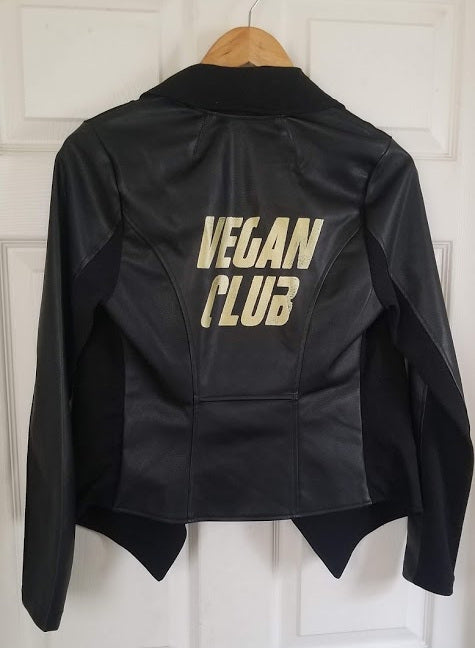 SOLD - Haute Couture One of a Kind Up-cycled New Faux Leather Jacket with Vegan Club logo