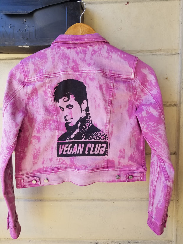 SOLD - Upcycled purple bleached Jean Jacket Vegan Club featuring Prince