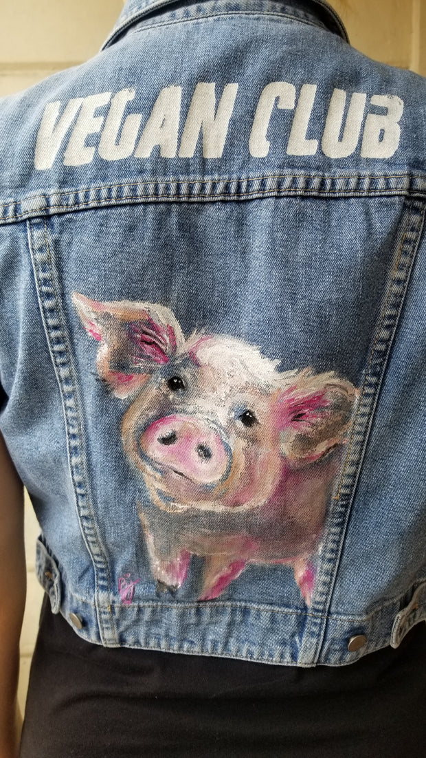 SOLD - Brandi Jae Collab Jean Jacket feat a Pig