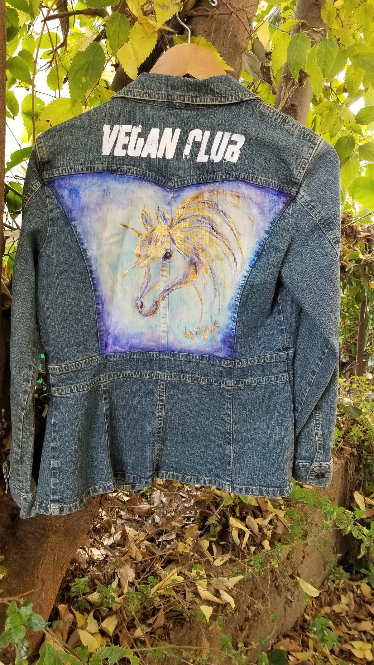 SOLD - One of a Kind Upcycled Collab Jean Jacket featuring a Horse Unicorn Collab with Gloria Gene