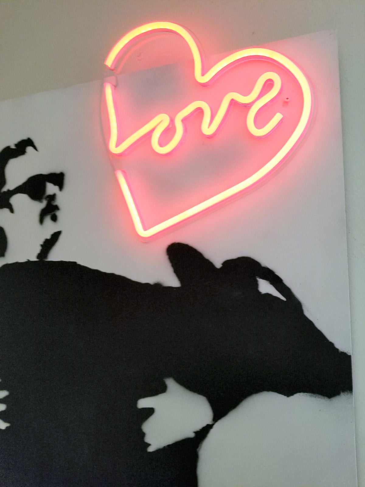 ORIGINAL SOLD (Ltd. Prints Available) - 30x40 Original Artwork Joaquin Phoenix Holding Cow with Neon Love Heart