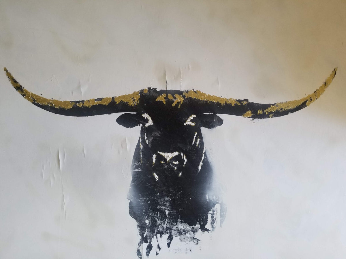 ORIGINAL SOLD (Ltd. Prints Available) - 36x48 Original Artwork Long Horns Bull with cracked glass