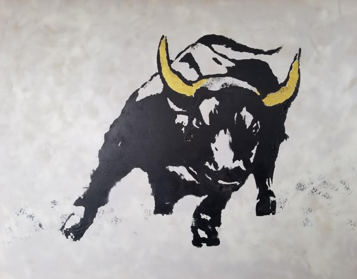 ORIGINAL SOLD (Ltd. Prints Available) - 48x60 Original Artwork Charging Bull with cracked glass