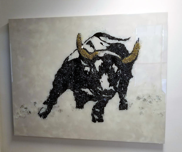 ORIGINAL SOLD (Ltd. Prints Available) - 48x60 Original Artwork Charging Bull with cracked glass
