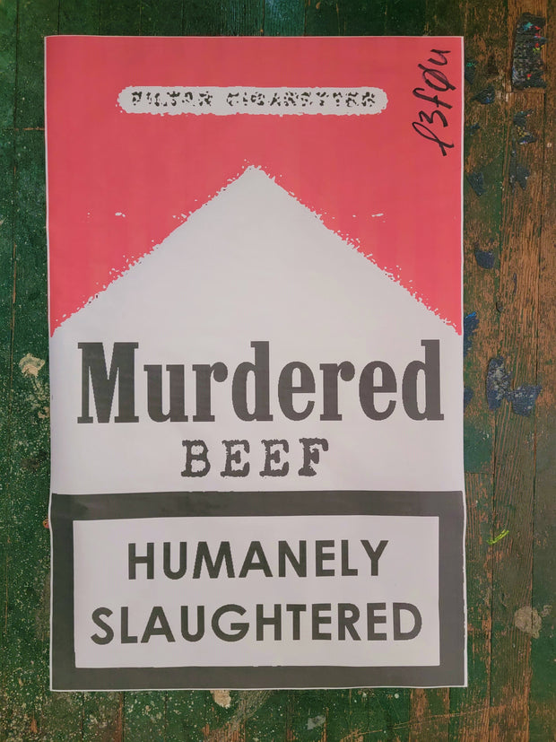 NewsPrint Poster Murdered Beef, Humanely Slaughtered a la Marlboro in Red