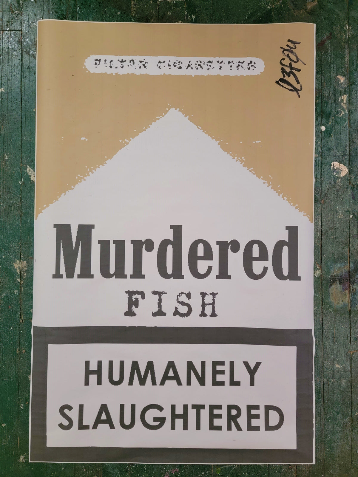 NewsPrint Poster Murdered Fish, Humanely Slaughtered a la Marlboro in Gold
