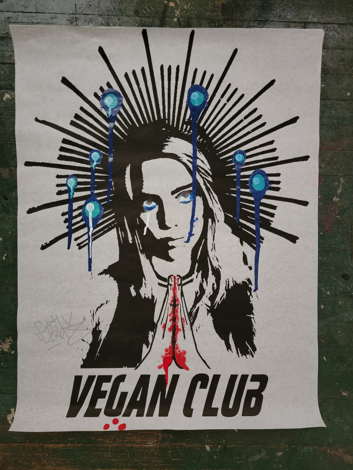 Original Newsprint Poster Halo Billie Eilish Vegan Club collab with @_ebik_fgs_fh_ - Design 1